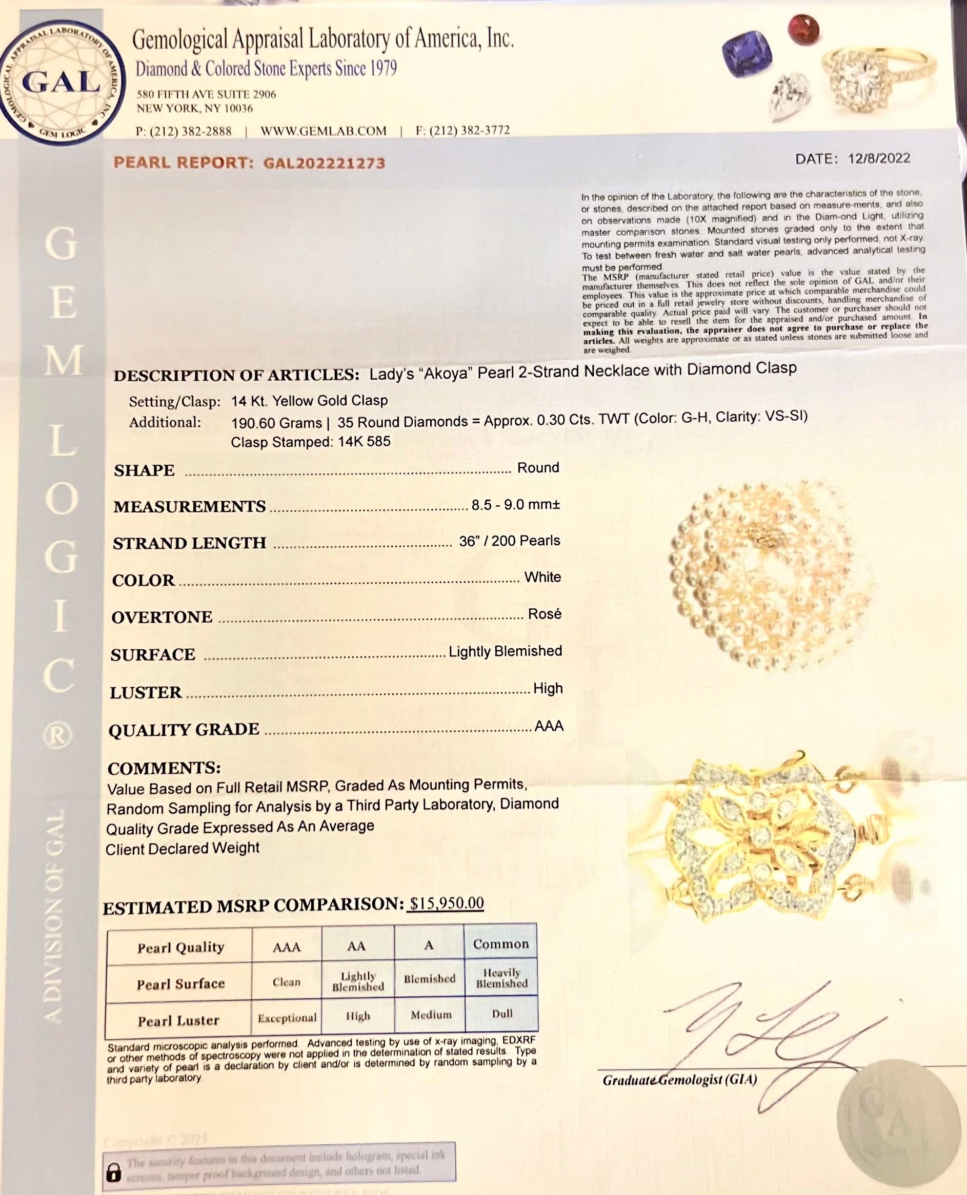 Akoya Perlen-Diamant-Halskette 14k Y Gold zertifiziert 3