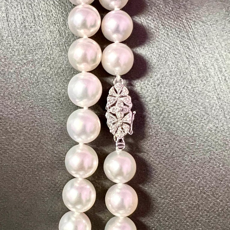 Akoya Pearl Diamond Necklace 14k W Gold Certified For Sale at 1stDibs