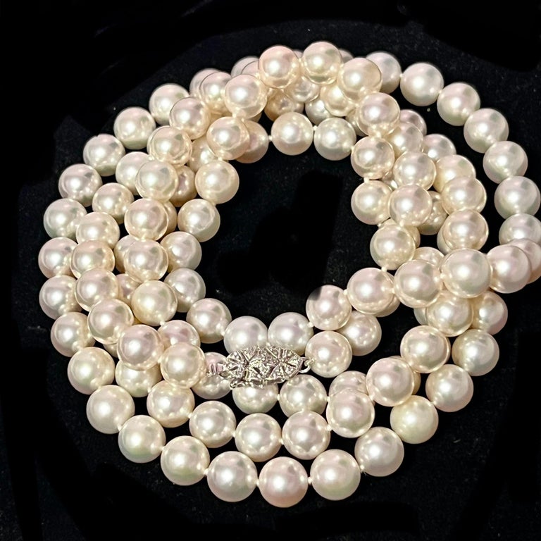 Akoya Pearl Diamond Necklace 14k W Gold Certified For Sale at 1stDibs