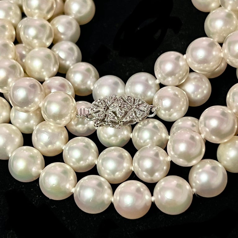 Akoya Pearl Diamond Necklace 14k W Gold Certified For Sale at 1stDibs