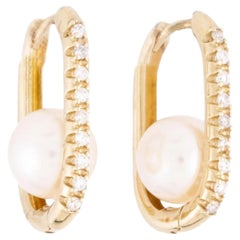 Akoya Pearl & Diamond Paper Clip Earrings 14k yellow gold