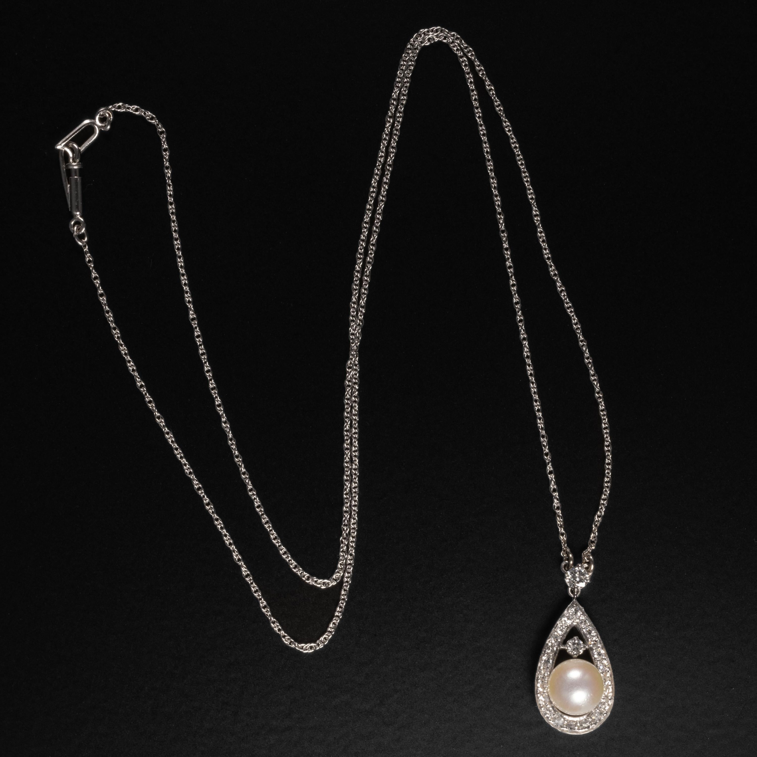 Brilliant Cut Akoya Pearl & Diamond Pendant, Circa 1970s