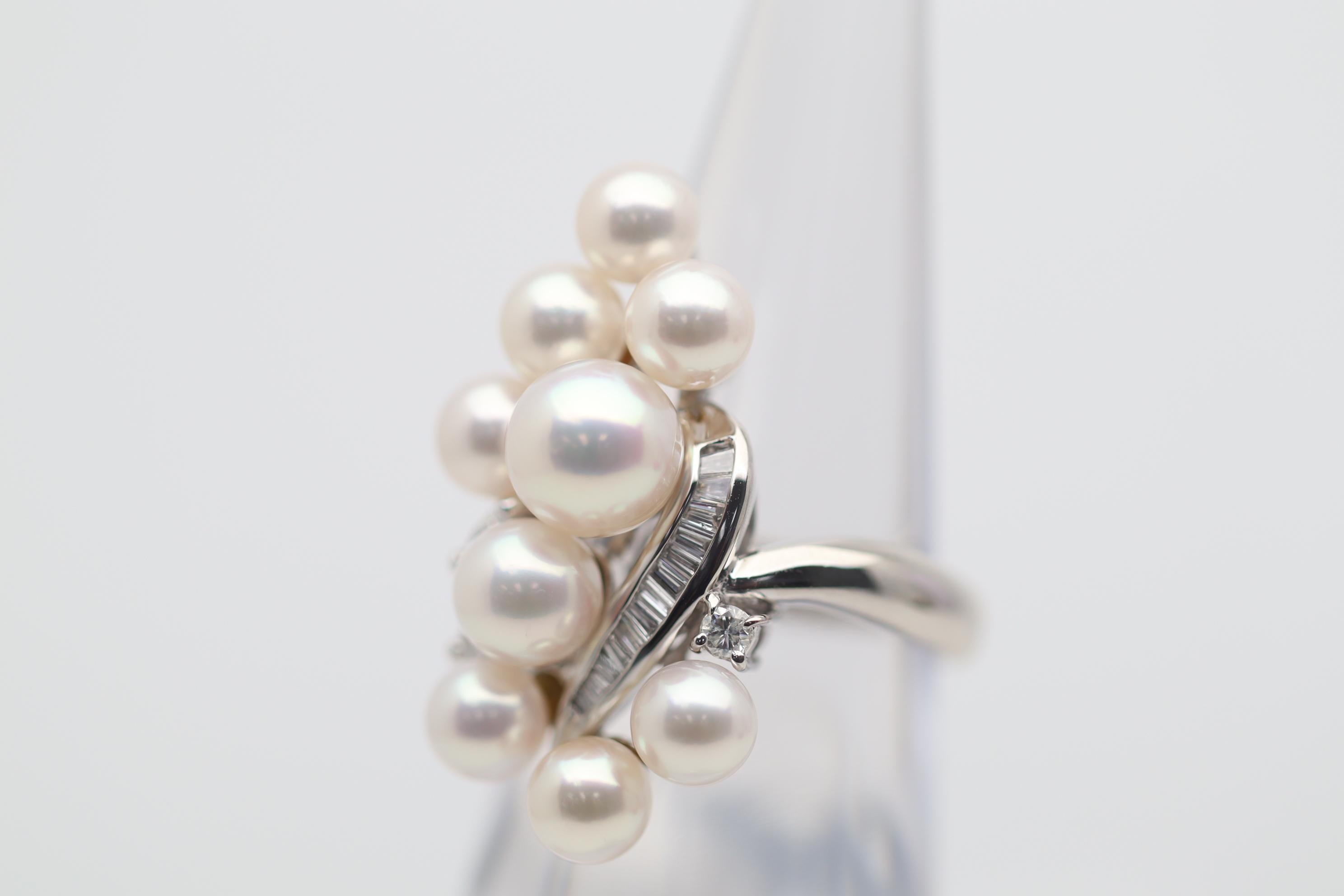 Akoya Pearl Diamond Platinum Ring In New Condition For Sale In Beverly Hills, CA