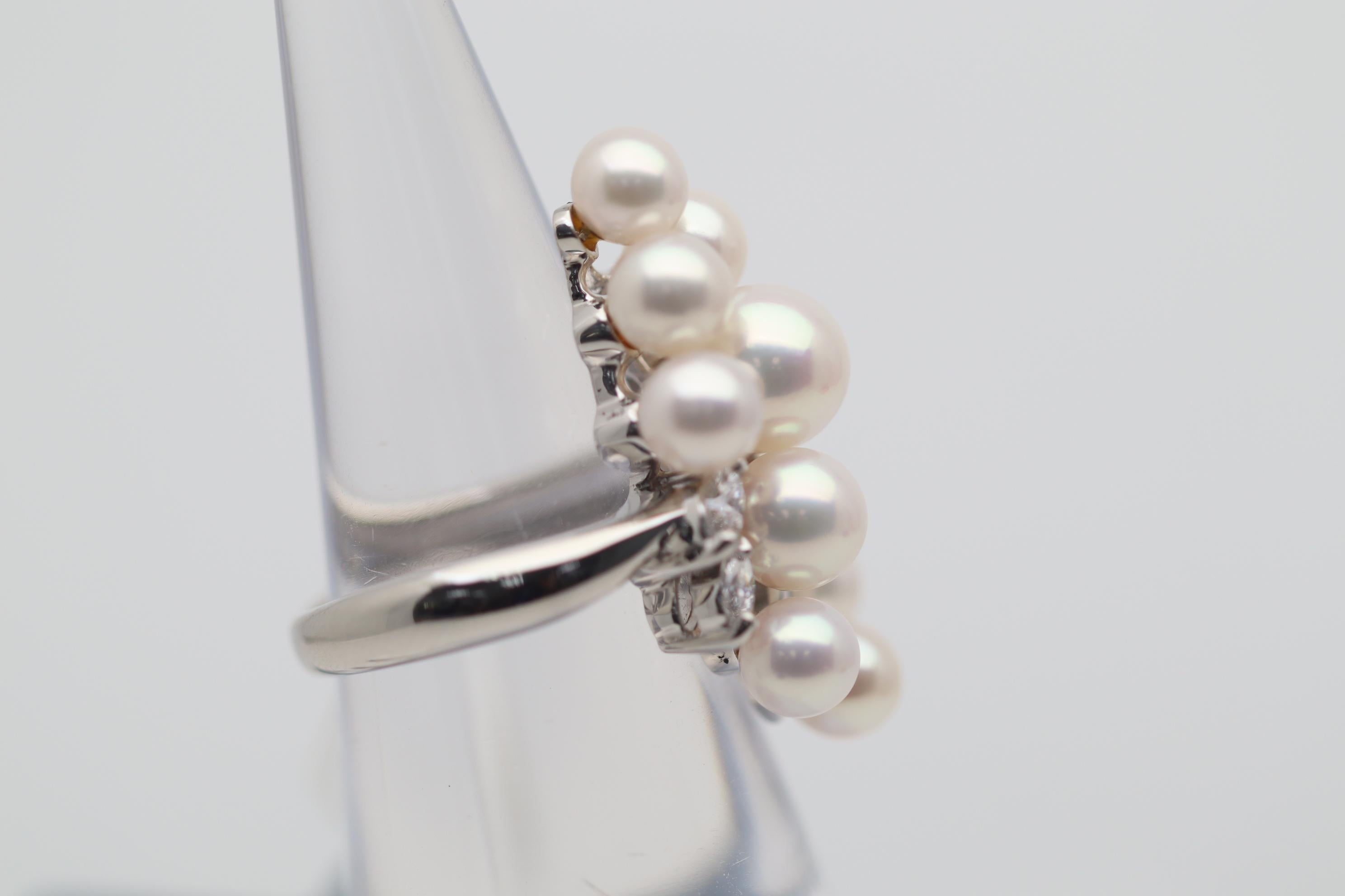 Akoya Perlen-Diamant-Platin-Ring im Angebot 1