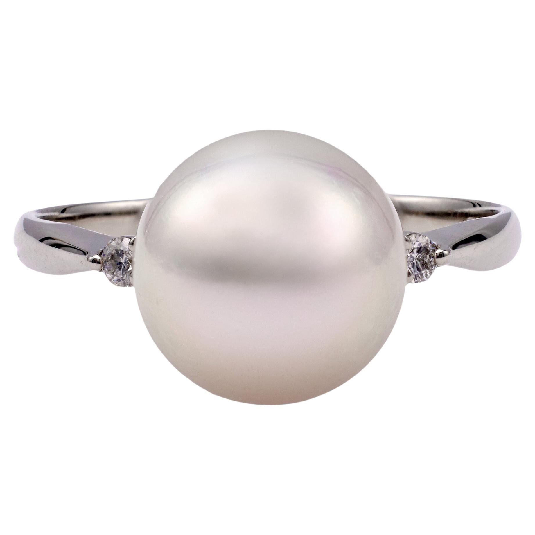 Akoya Pearl Diamond Platinum Ring For Sale