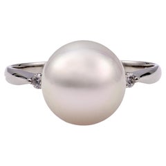 Used Akoya Pearl Diamond Platinum Ring