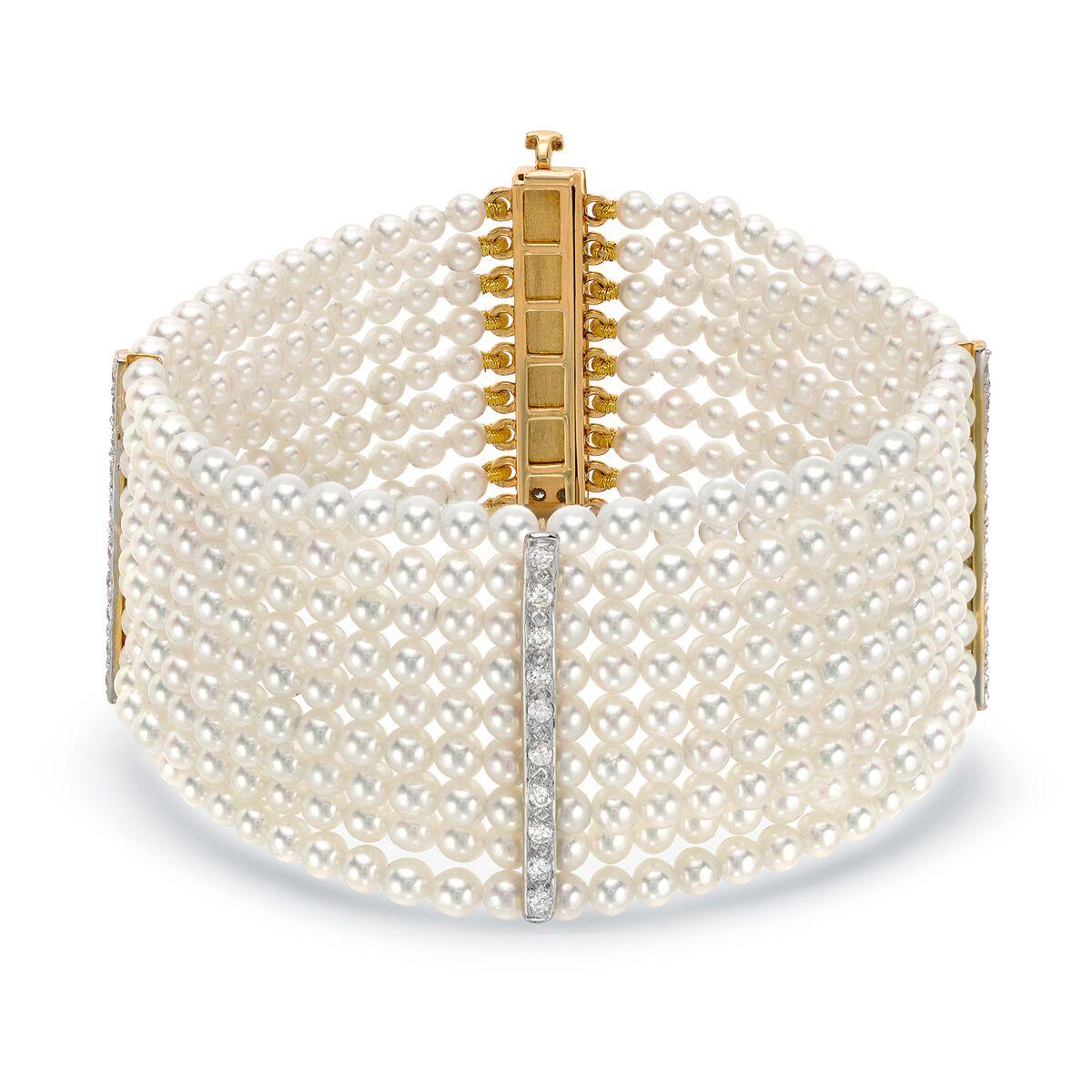 Modern Akoya Pearl Bracelet 1.15 Carat Diamonds