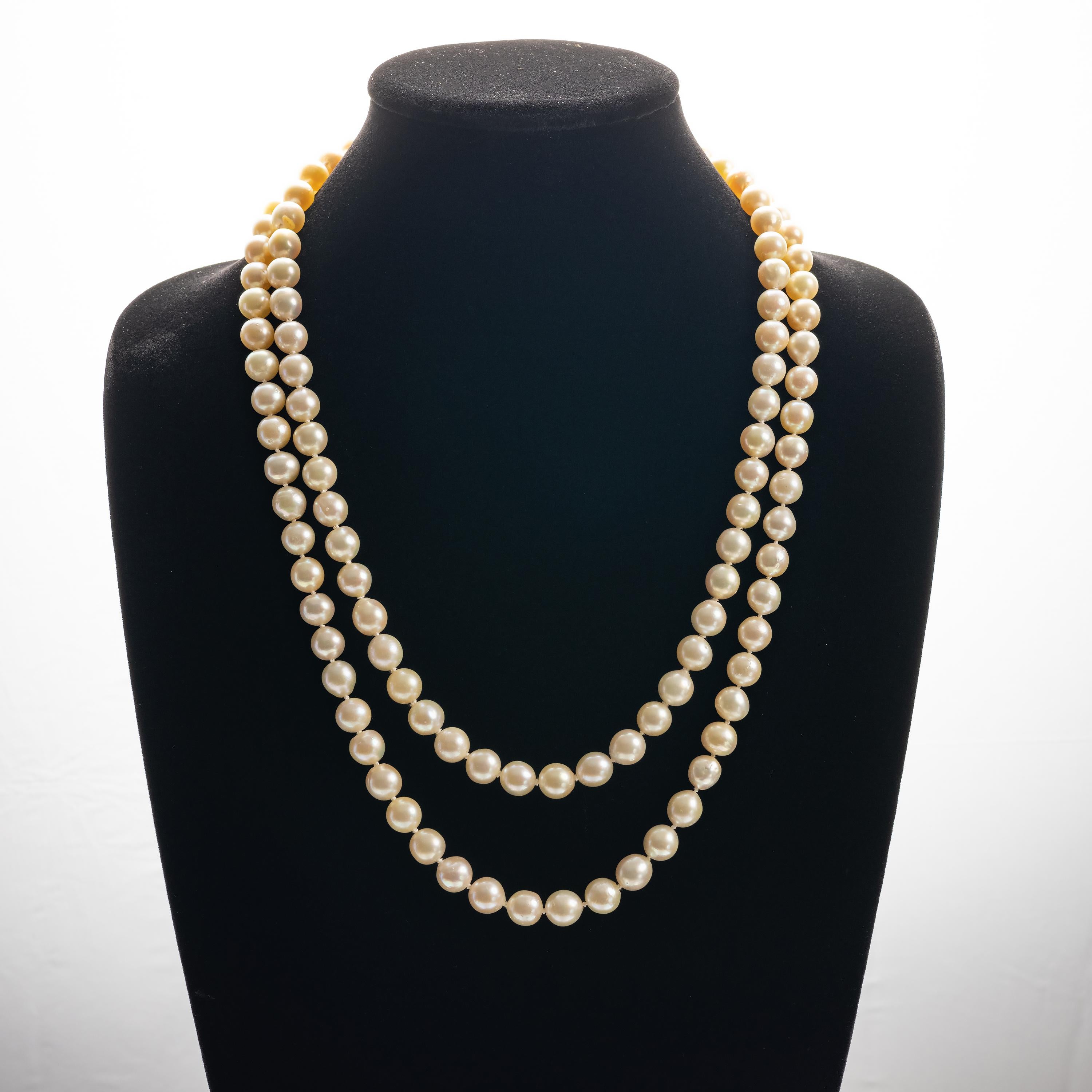 Women's or Men's Akoya Pearl Double Strand Necklace