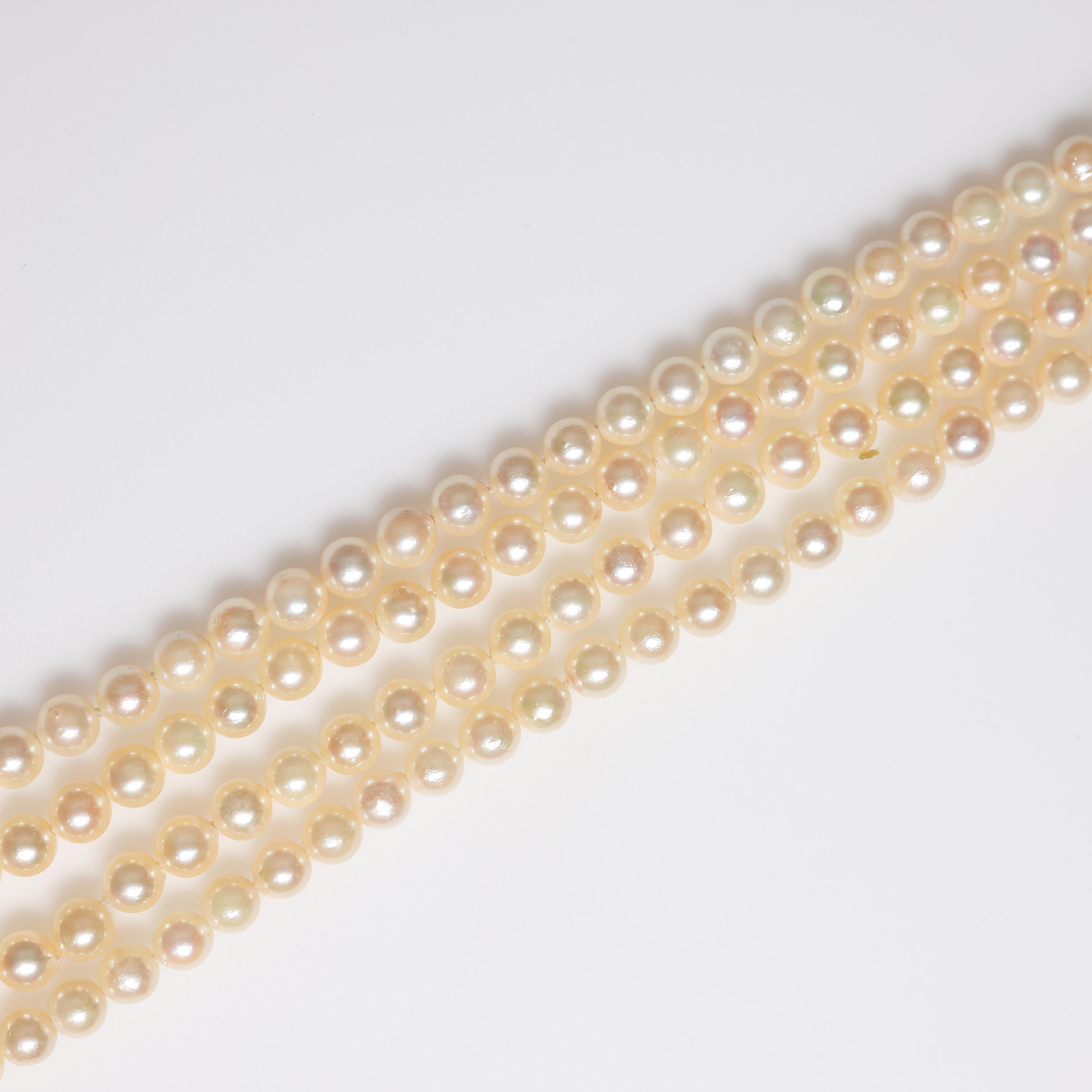 Art Deco Akoya Pearl Double Strand Necklace Midcentury