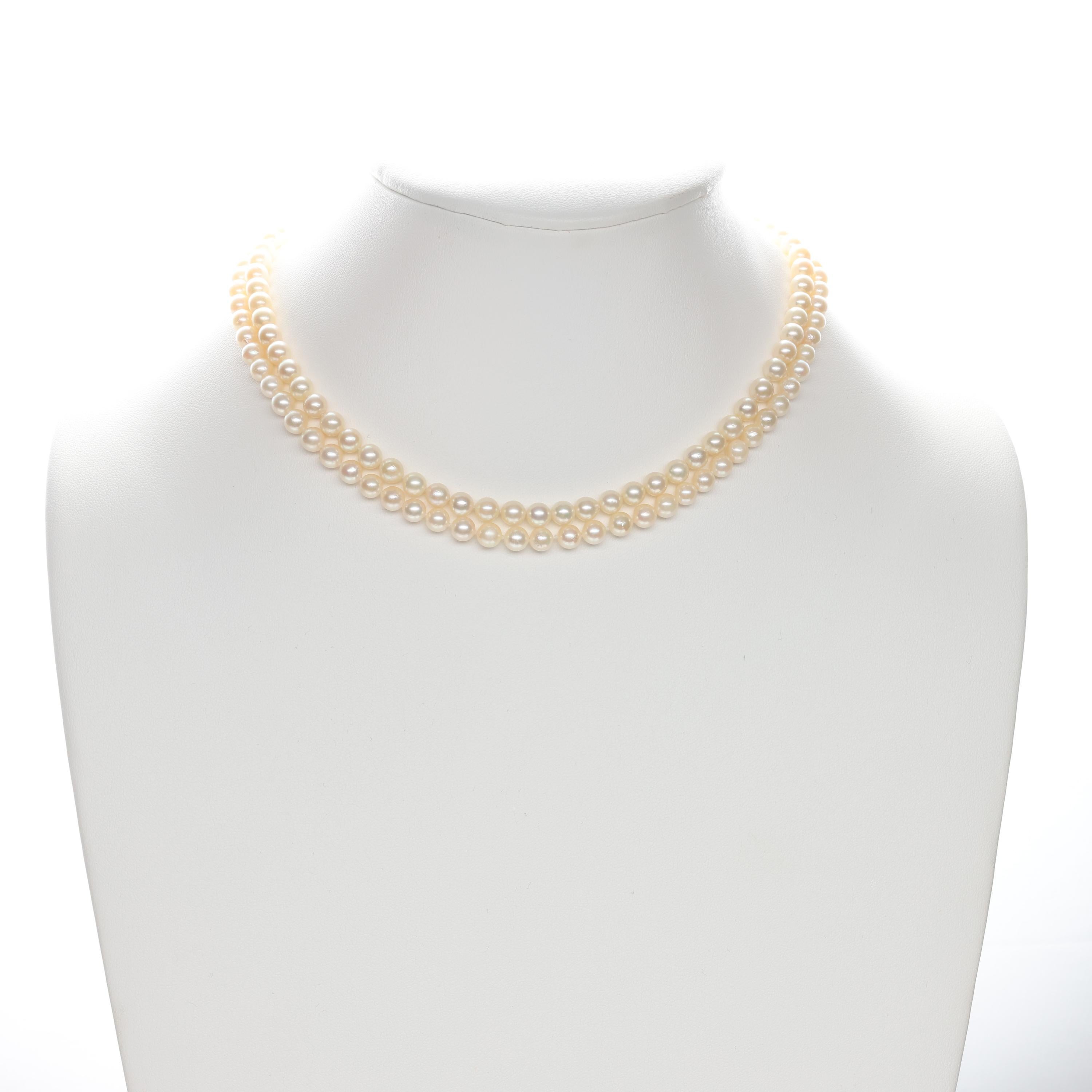 Akoya Pearl Double Strand Necklace Midcentury In Excellent Condition In Southbury, CT