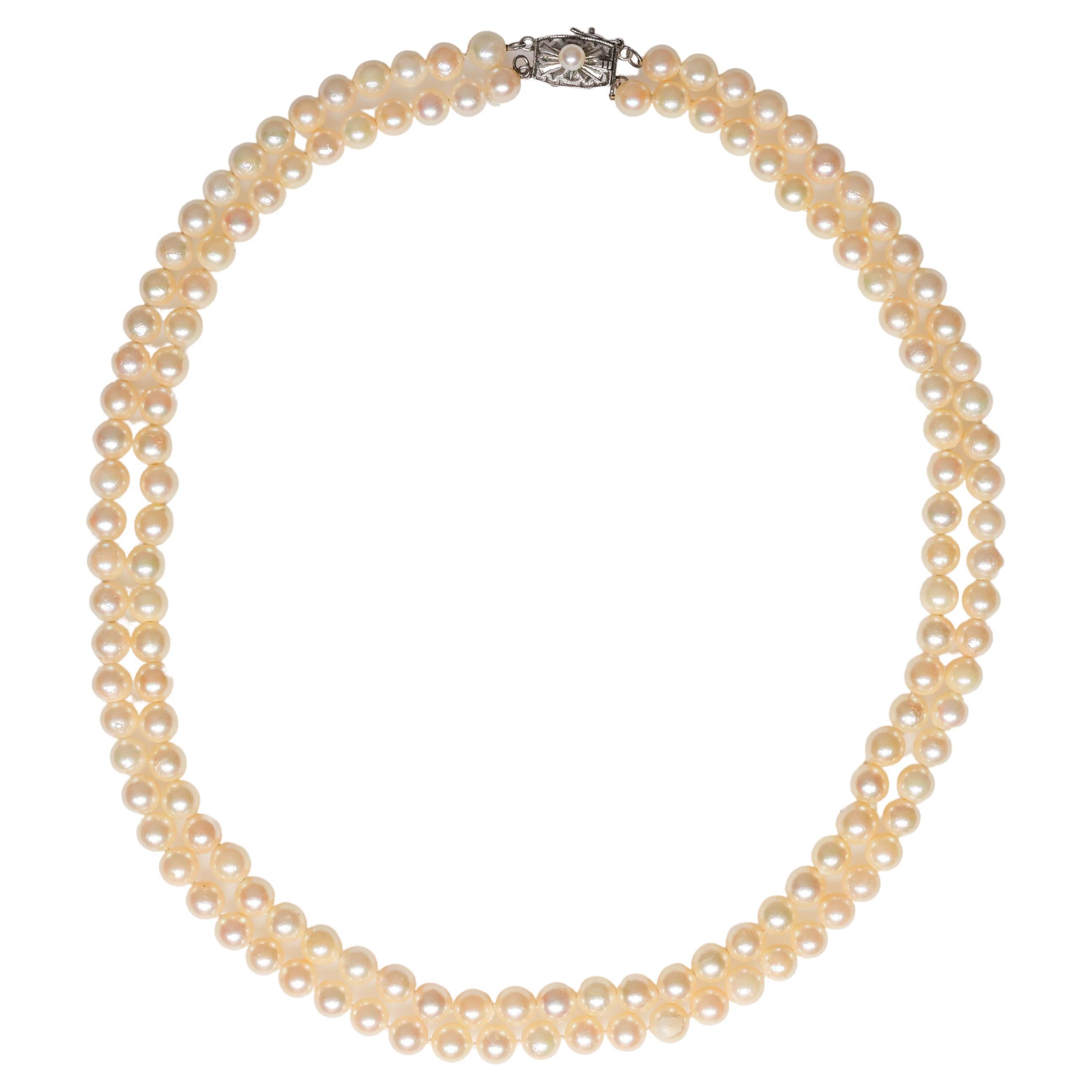 Akoya Pearl Double Strand Necklace Midcentury