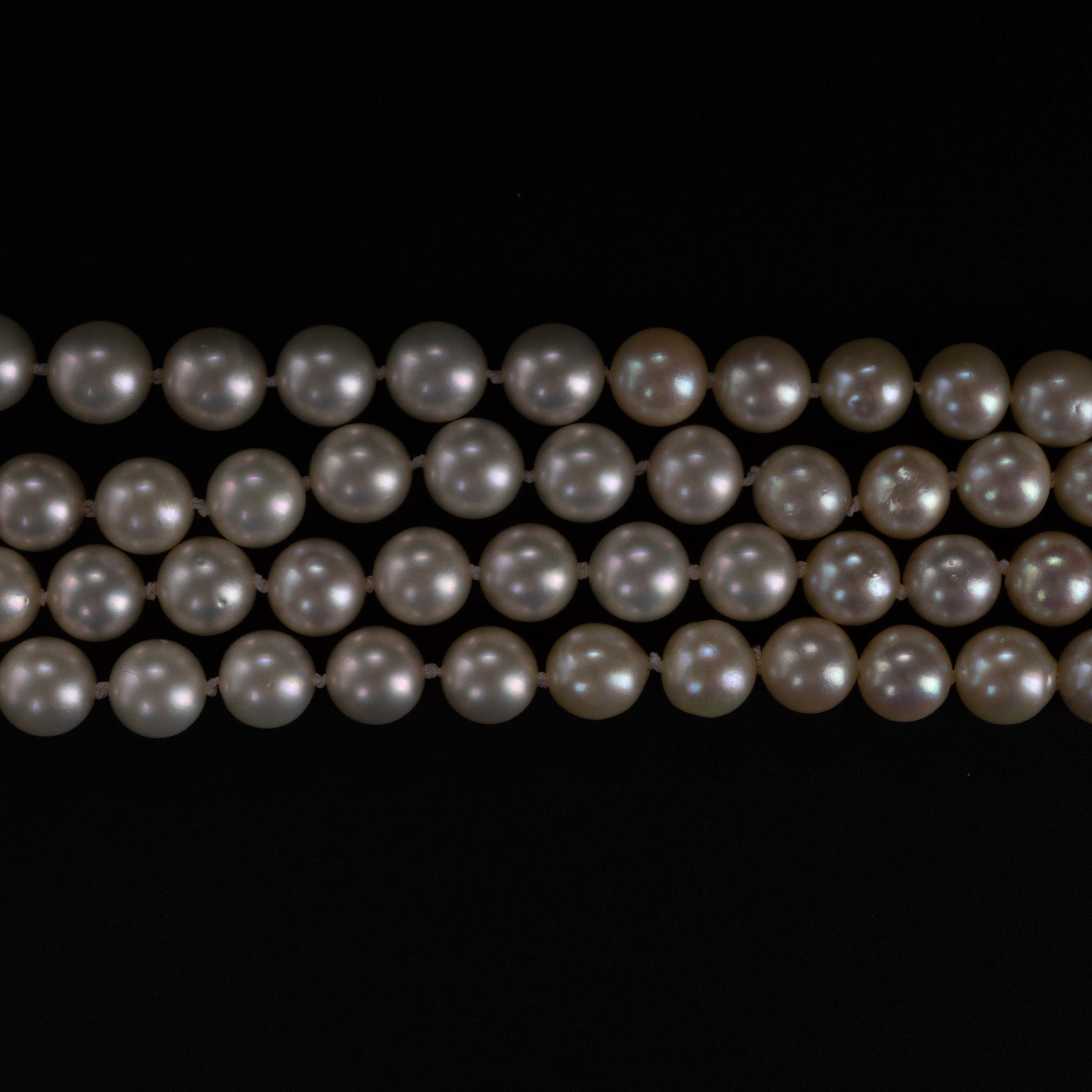 Akoya Pearl Double Strand Necklace with Diamond Clasp Circa 1950s 25