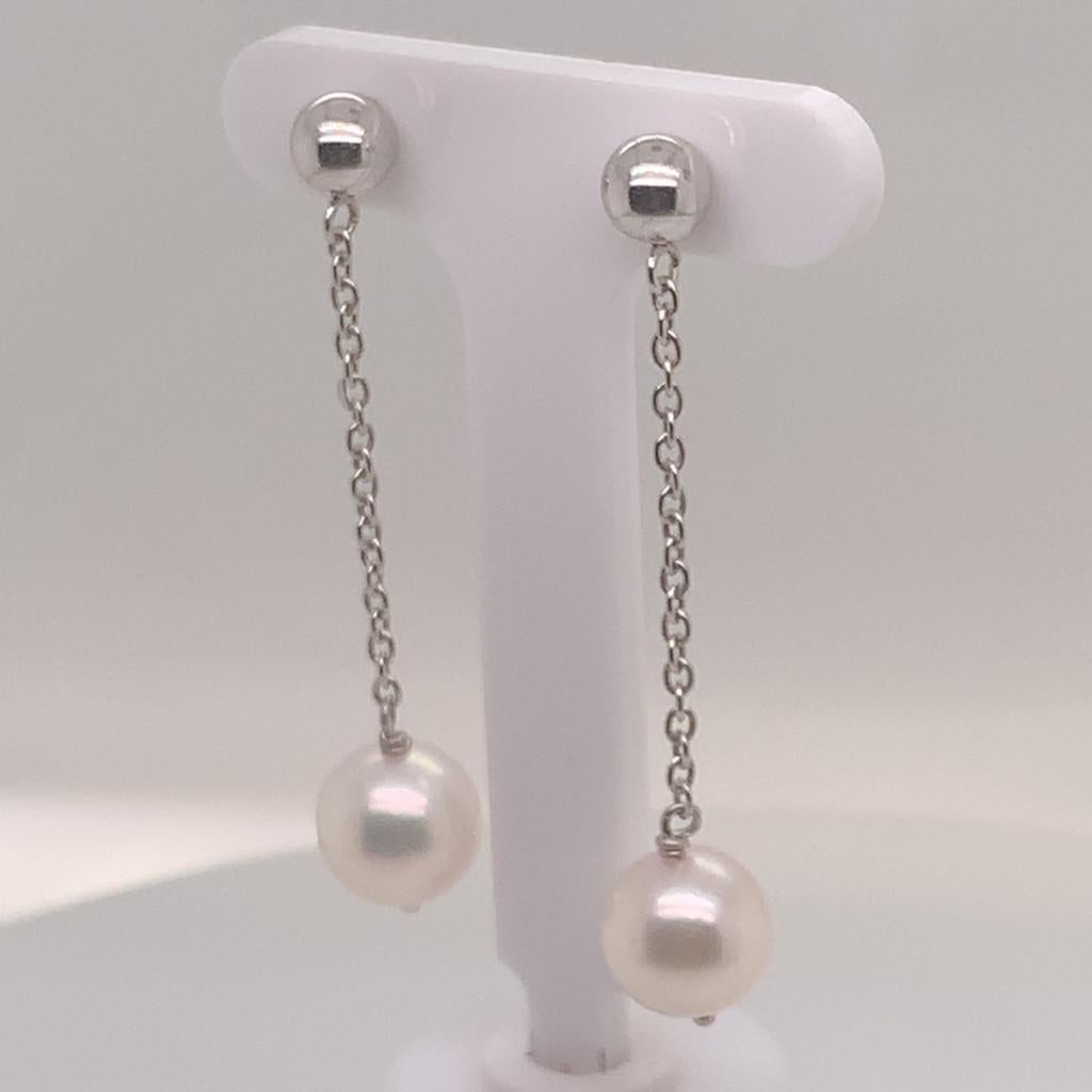 Akoya Pearl Earrings 14 Karat White Gold Certified In New Condition For Sale In Brooklyn, NY