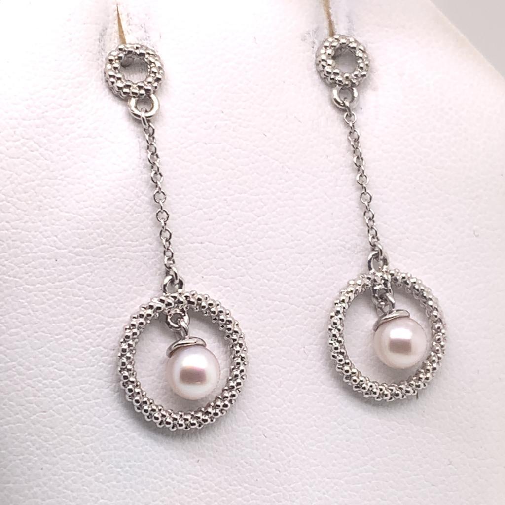 Women's Akoya Pearl Earrings 14 Karat White Gold Certified For Sale