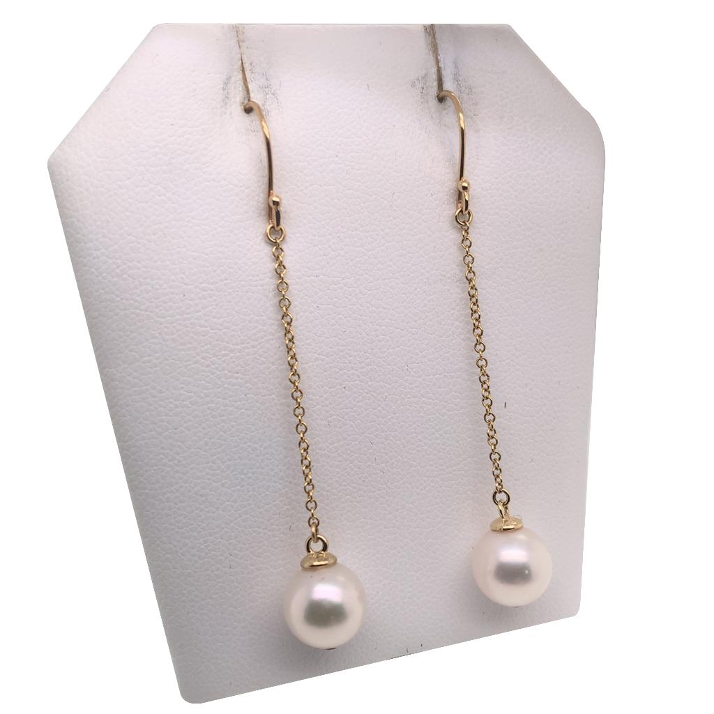 Akoya Pearl Earrings 14 Karat Yellow Gold Certified In New Condition For Sale In Brooklyn, NY