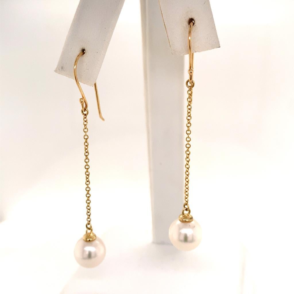 Women's Akoya Pearl Earrings 14 Karat Yellow Gold Certified For Sale