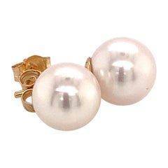 Akoya Pearl Earrings 14 Karat Yellow Gold Certified