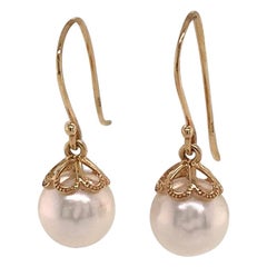 Akoya Pearl Earrings 14 Karat Yellow Gold Certified