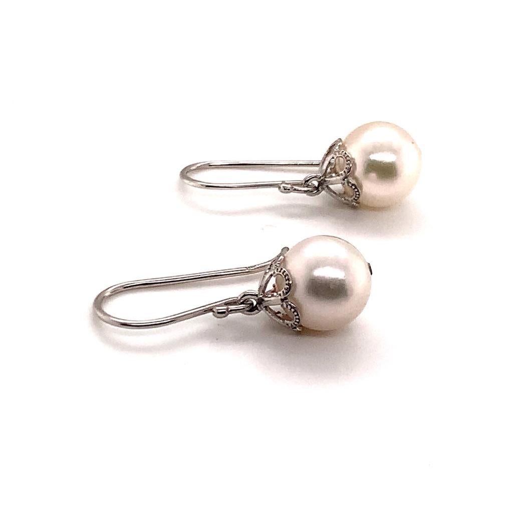 Akoya Pearl Earrings 14 Kt White Gold Certified In New Condition For Sale In Brooklyn, NY
