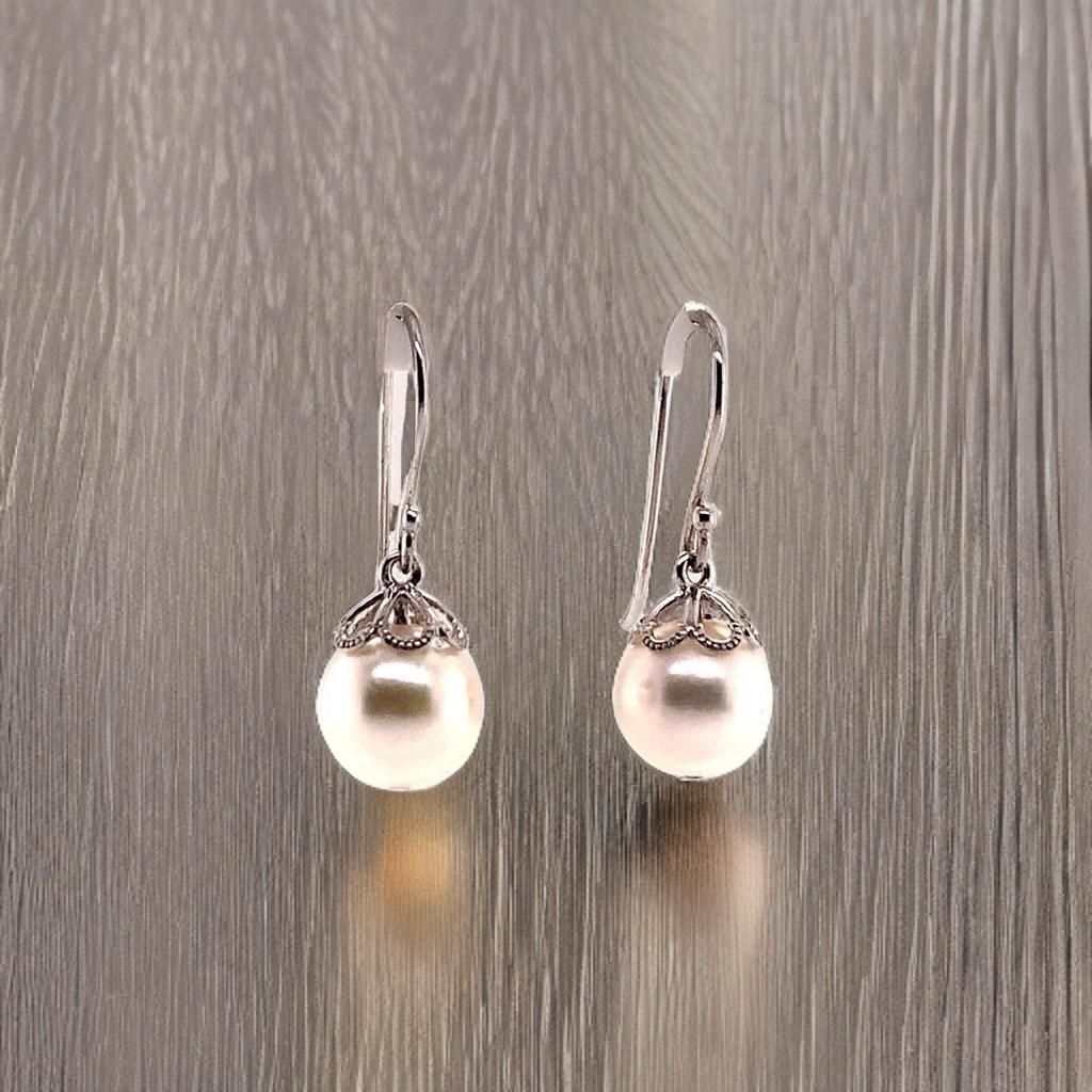 Orecchini di perle Akoya in oro bianco 14 kt certificato in vendita 2