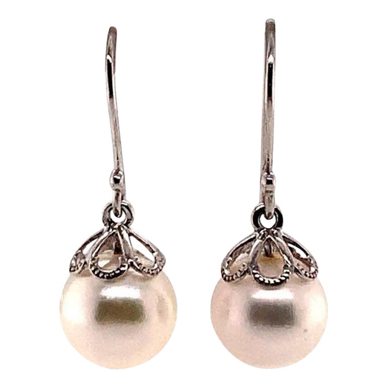 Boucles d'oreilles Akoya en or blanc 14 carats certifié