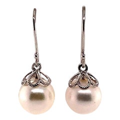 Boucles d'oreilles Akoya en or blanc 14 carats certifié