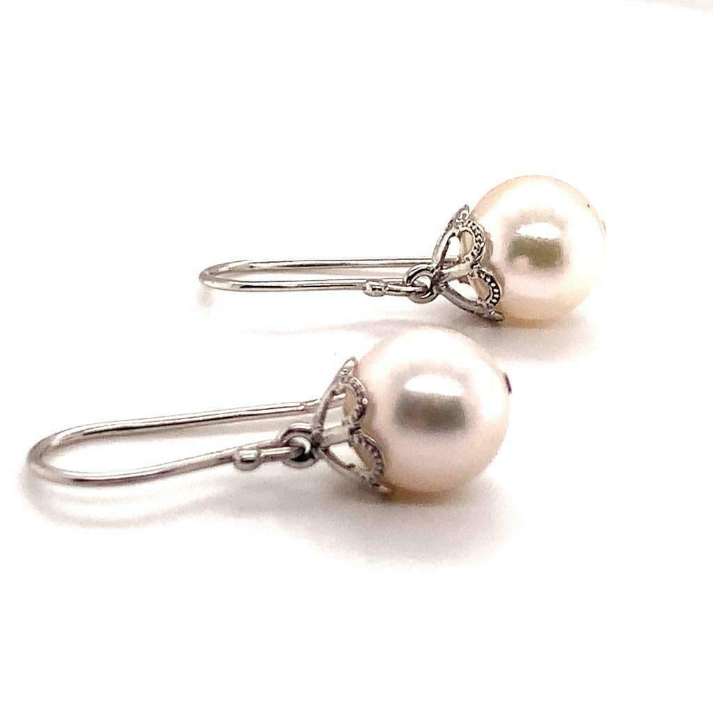 Women's Akoya Pearl Earrings 14 Kt Yellow Gold Certified For Sale