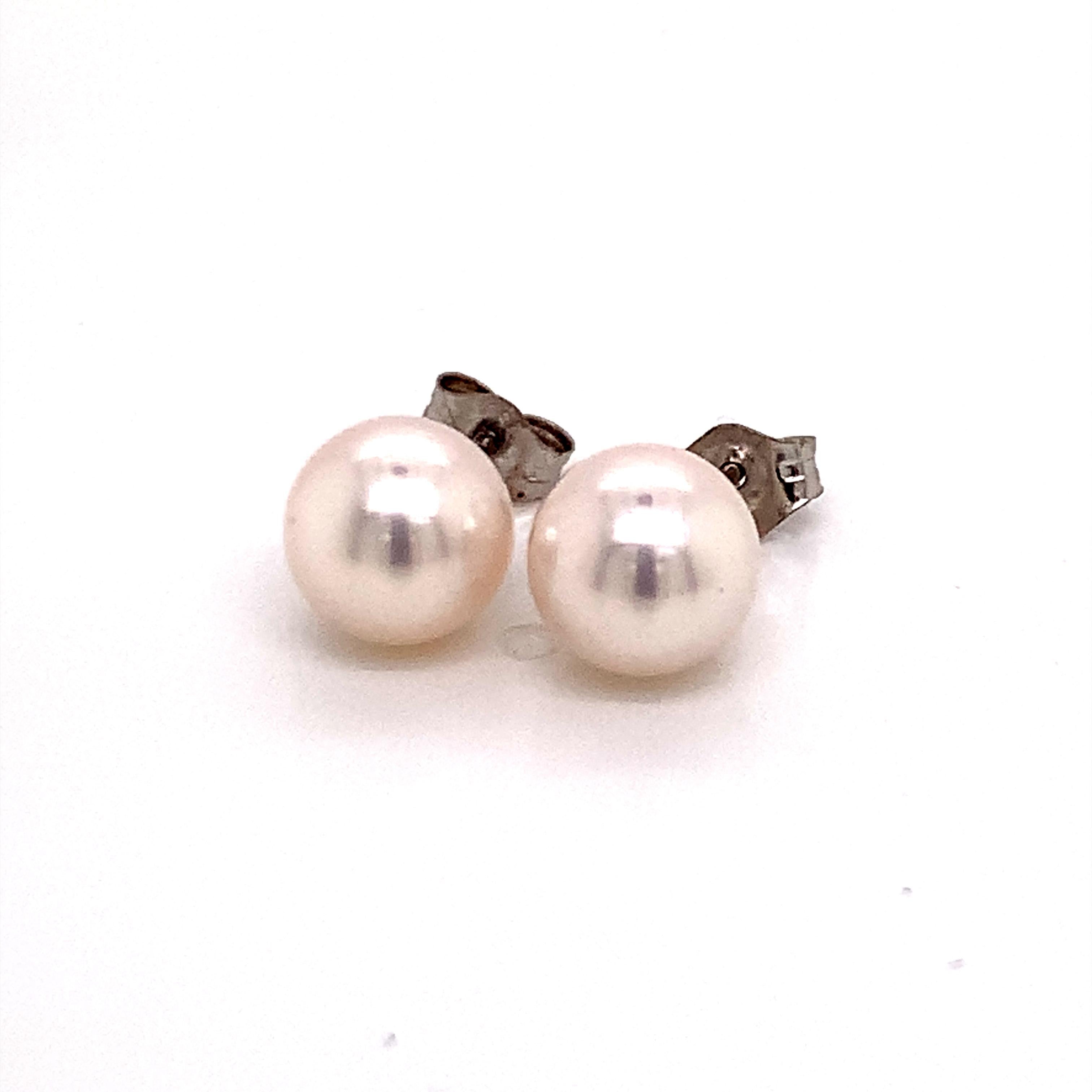 Akoya-Perlen-Ohrringe 14k Weißgold 6,97 mm zertifiziert Damen im Angebot