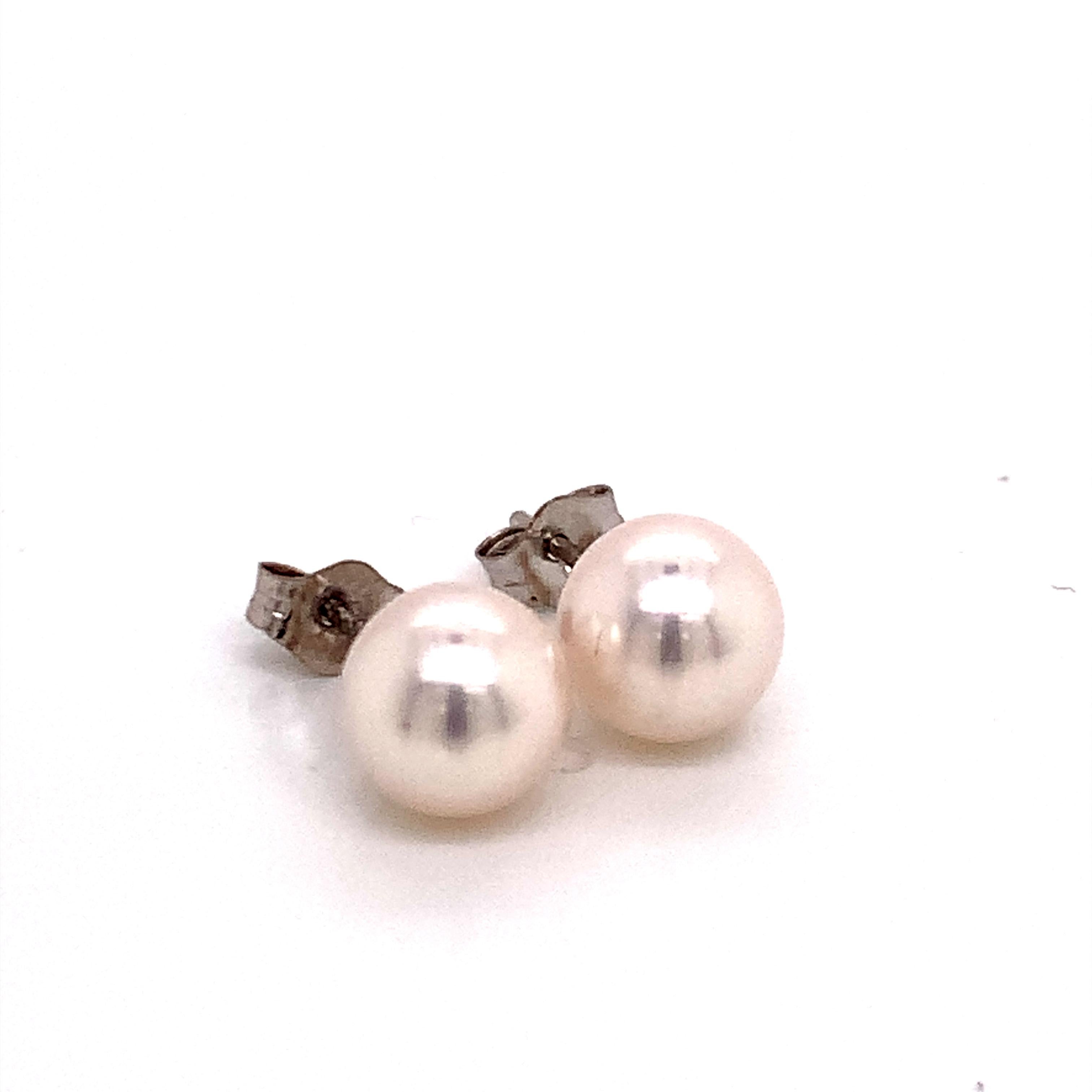 Akoya-Perlen-Ohrringe 14k Weißgold 6,97 mm zertifiziert im Angebot 3