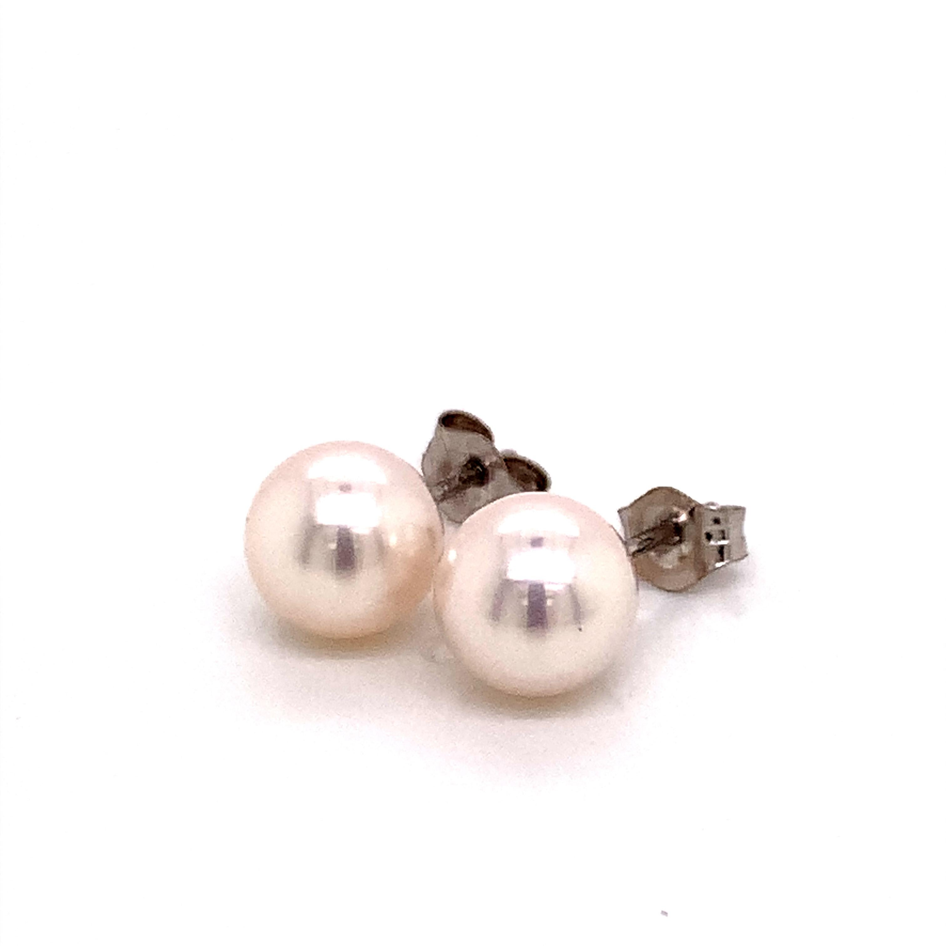 Akoya-Perlen-Ohrringe 14k Weißgold 6,97 mm zertifiziert im Angebot 4