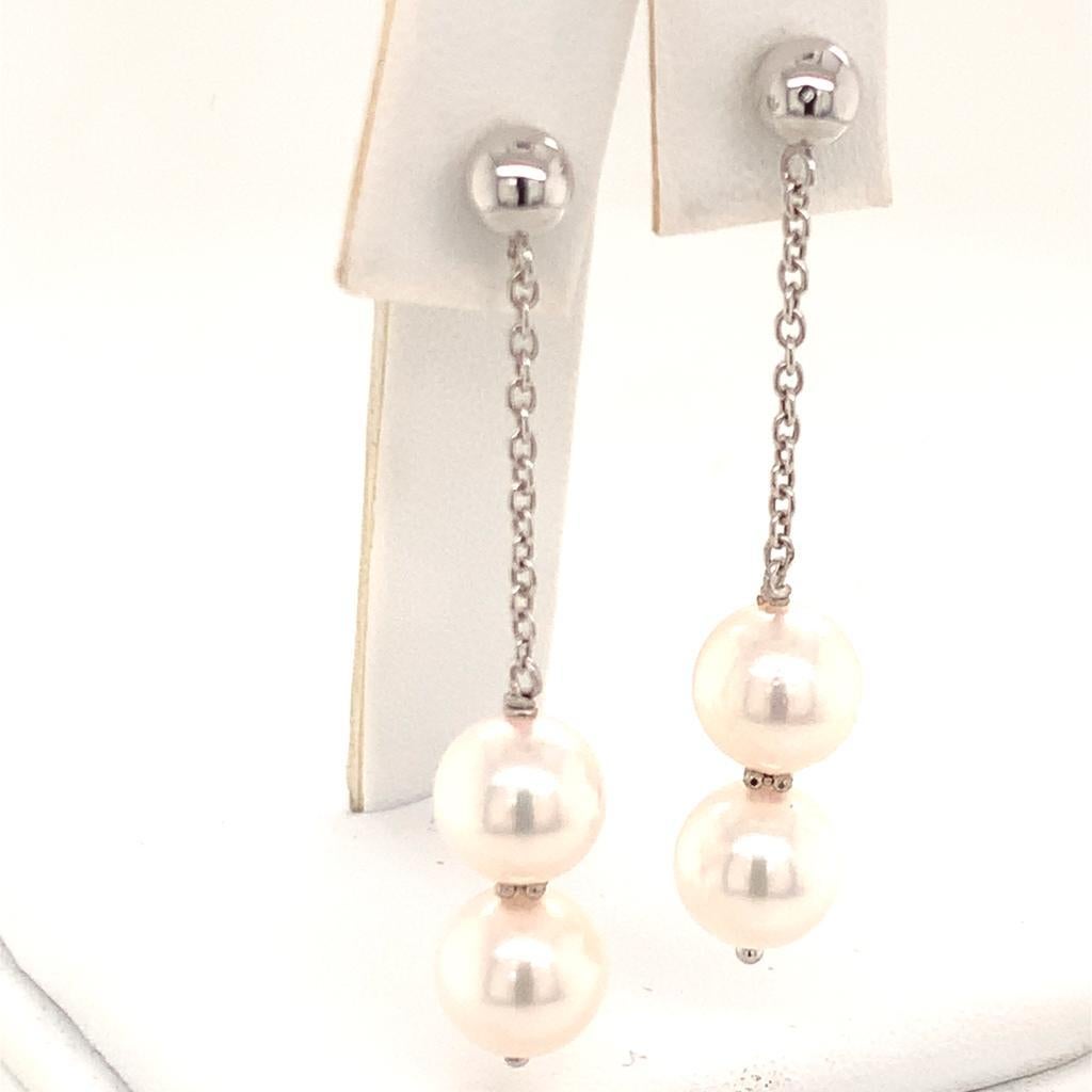 Akoya Pearl Earrings 14k White Gold Certified In New Condition For Sale In Brooklyn, NY