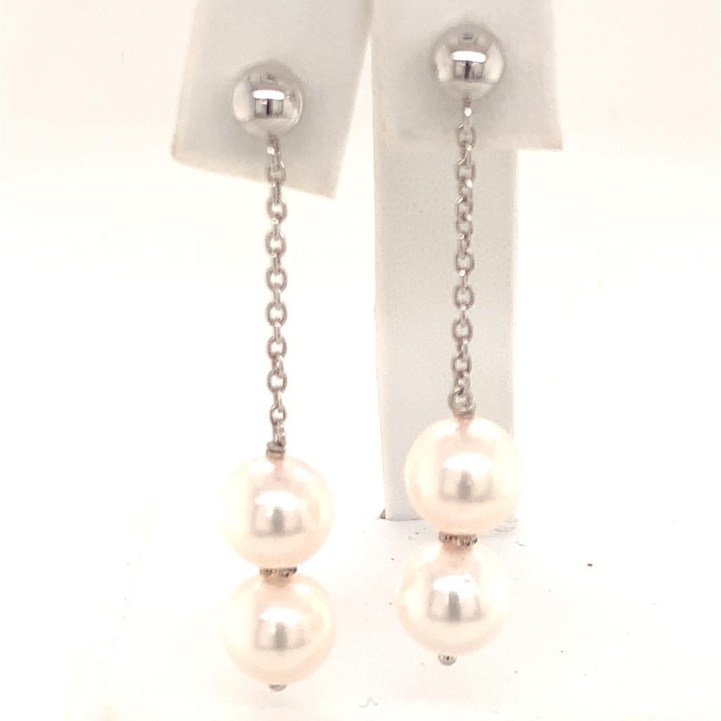 Akoya Pearl Earrings 14k White Gold Certified For Sale 2