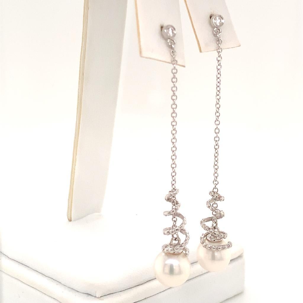 Akoya Pearl Earrings 14k White Gold Certified In New Condition For Sale In Brooklyn, NY