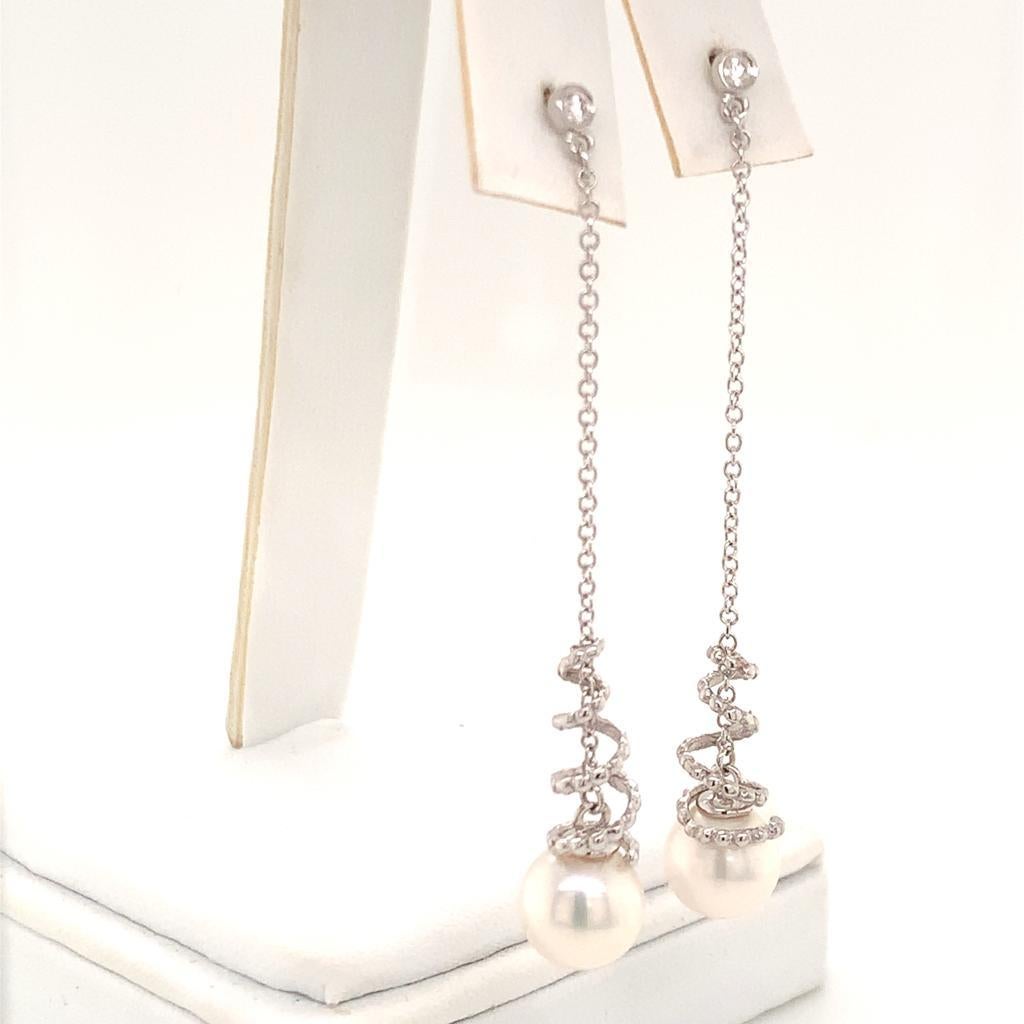 Orecchini di perle Akoya in oro bianco 14k certificati in vendita 1