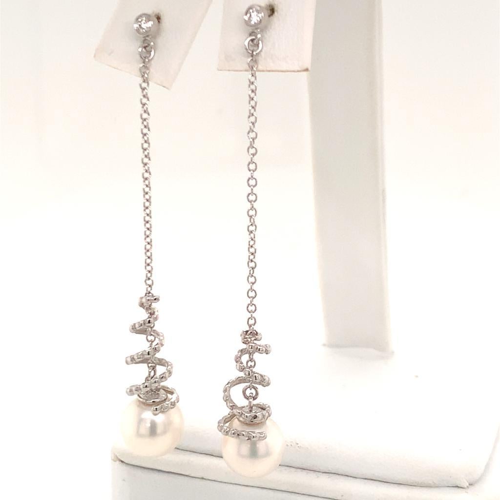 Akoya Pearl Earrings 14k White Gold Certified For Sale 1