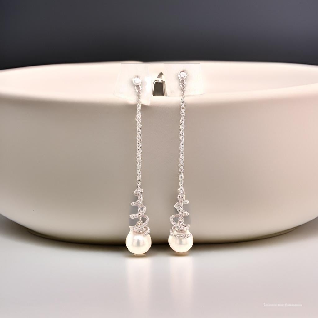 Orecchini di perle Akoya in oro bianco 14k certificati in vendita 6