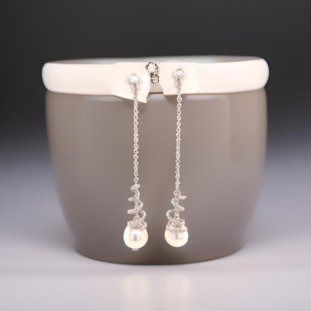 Donna Orecchini di perle Akoya in oro bianco 14k certificati in vendita
