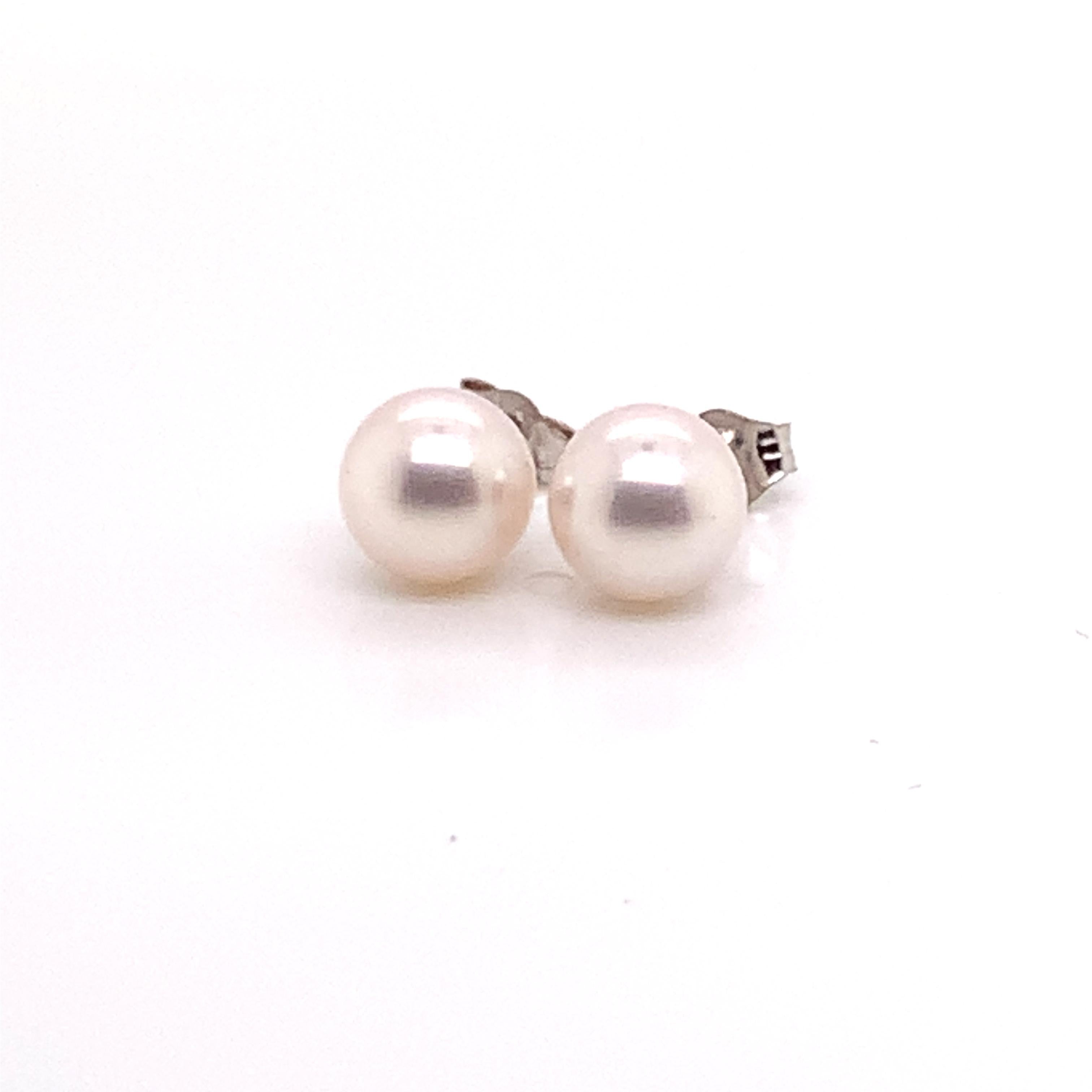 Women's Akoya Pearl Earrings 14k White Gold Certified For Sale