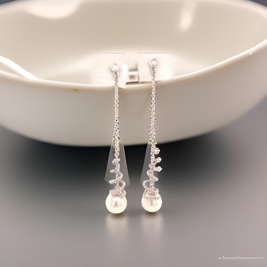 Orecchini di perle Akoya in oro bianco 14k certificati in vendita 2