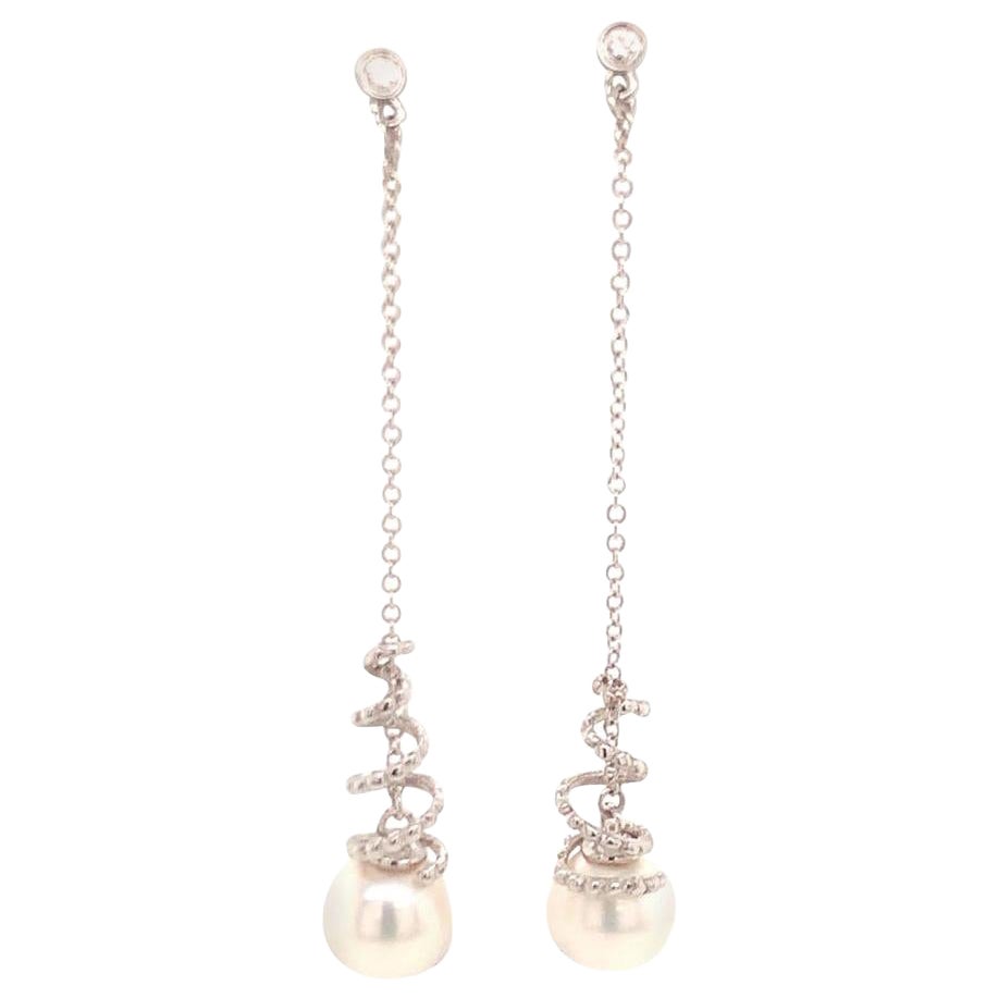 Boucles d'oreilles Akoya en or blanc 14 carats certifié