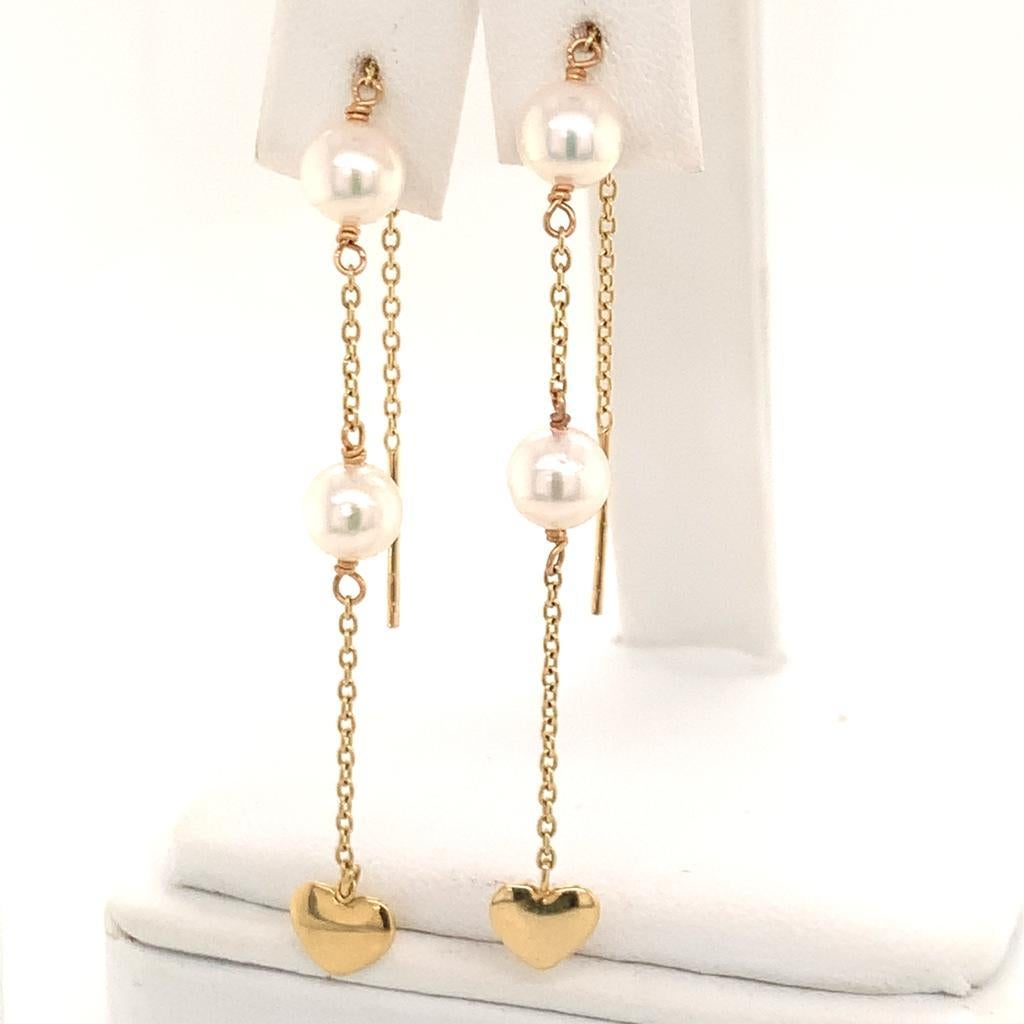 Round Cut Akoya Pearl Earrings 14k Yellow Gold Certified For Sale