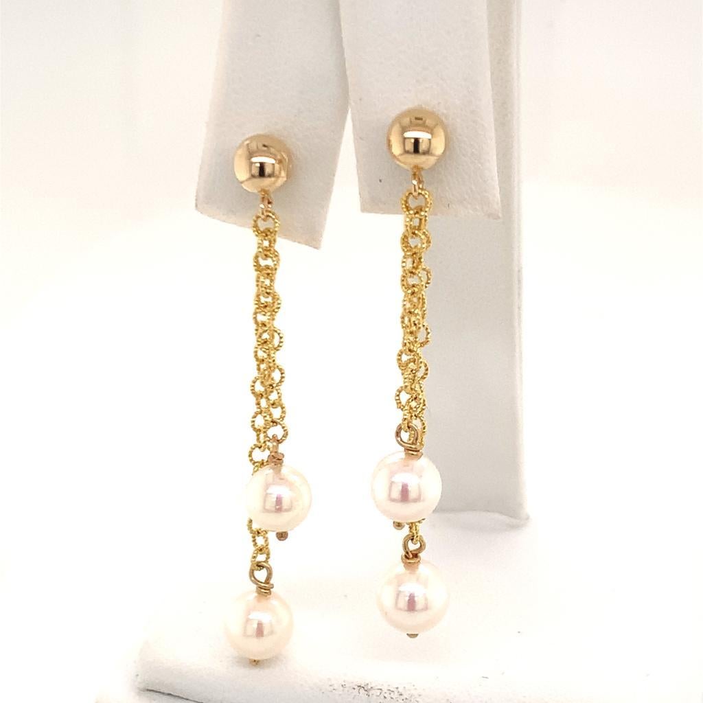 Round Cut Akoya Pearl Earrings 14k Yellow Gold Certified For Sale
