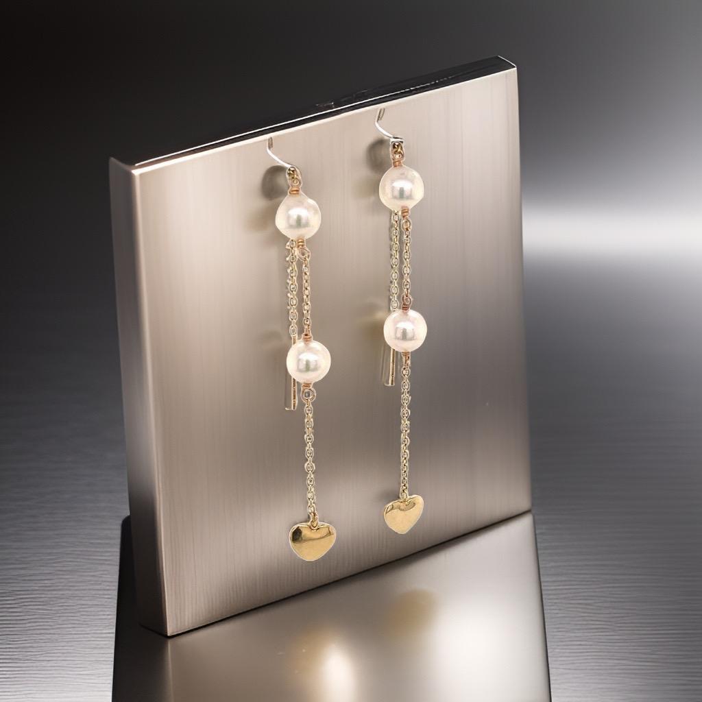 Taille ronde Boucles d'oreilles Akoya en or jaune 14 carats certifié en vente