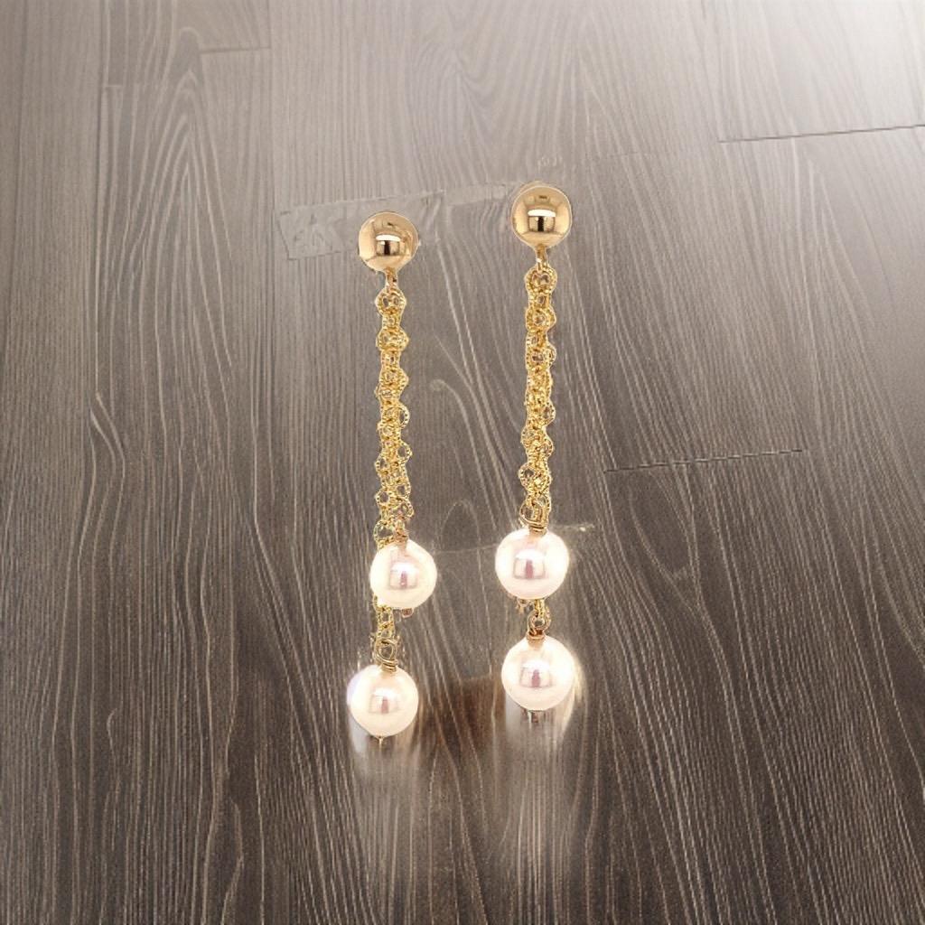 Boucles d'oreilles Akoya en or jaune 14 carats certifié Pour femmes en vente