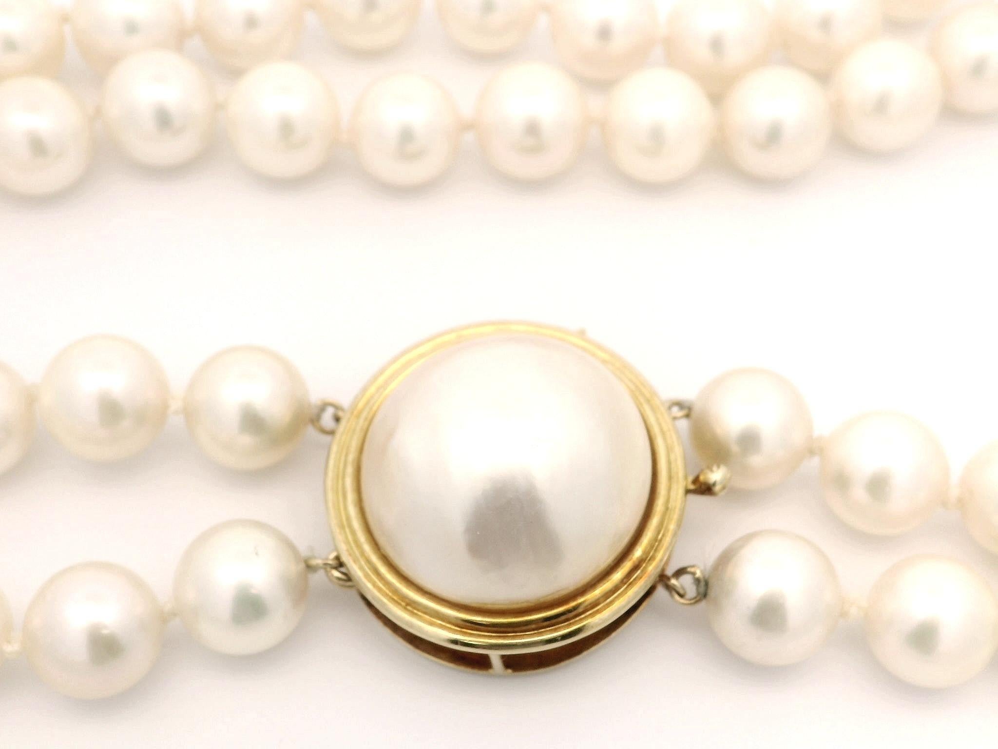 --Stones:--
141 Genuine Cultured Saltwater Akoya Pearls - Round Shape - White Color - Excellent Luster - 8.47-8.95mm exact See Certification Details Below
1 Genuine Cultured Mabe Pearl - Large Button Round Shape - On Clasp - White Color - 18.7mm