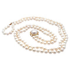 Akoya Pearl GIA Dual Strand 28" Necklace w/ 14k Yellow Gold Clasp & Mabe Pearl