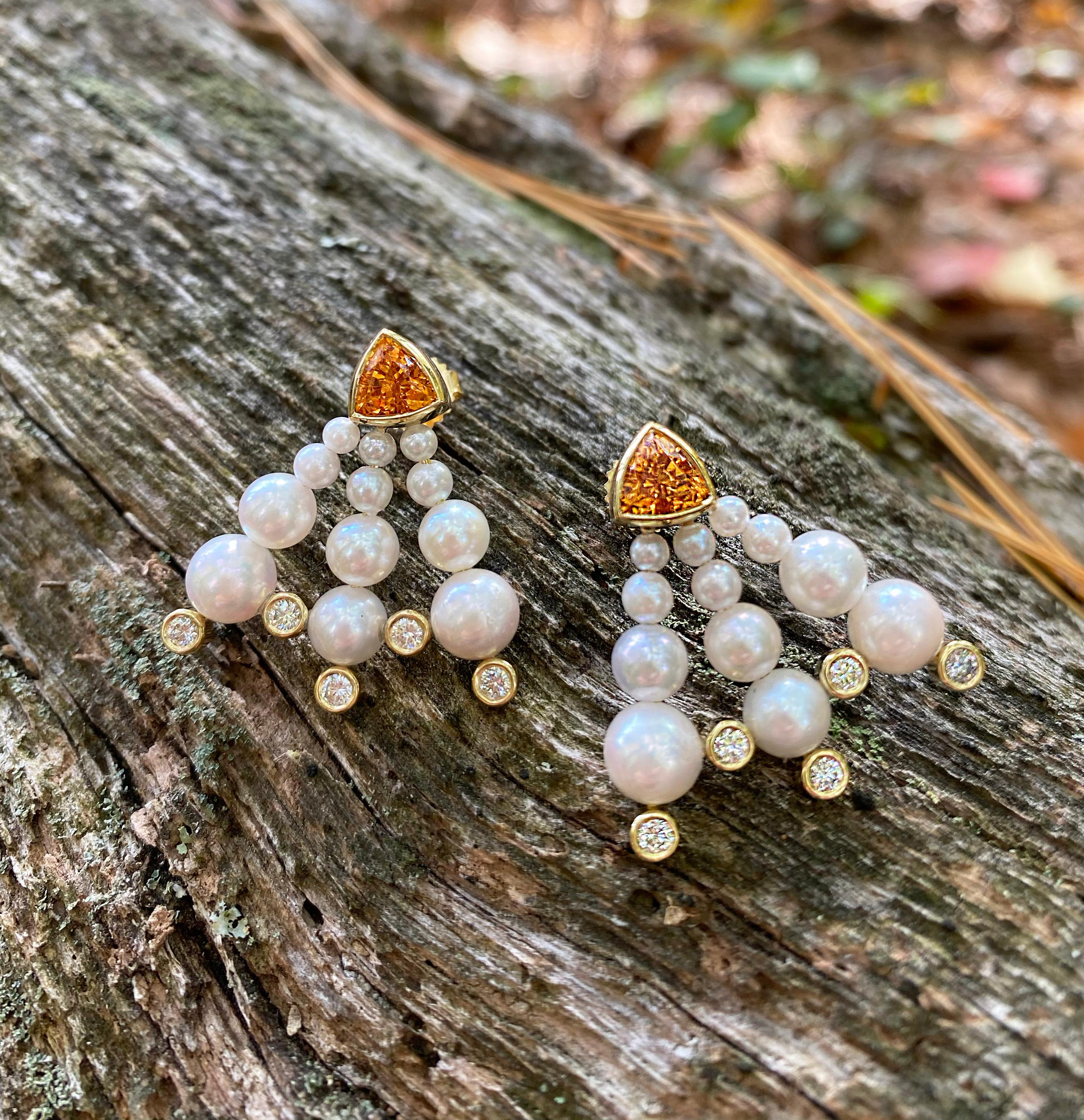 Orecchini a bolla con perla Akoya, granato mandarino e diamante in vendita 1