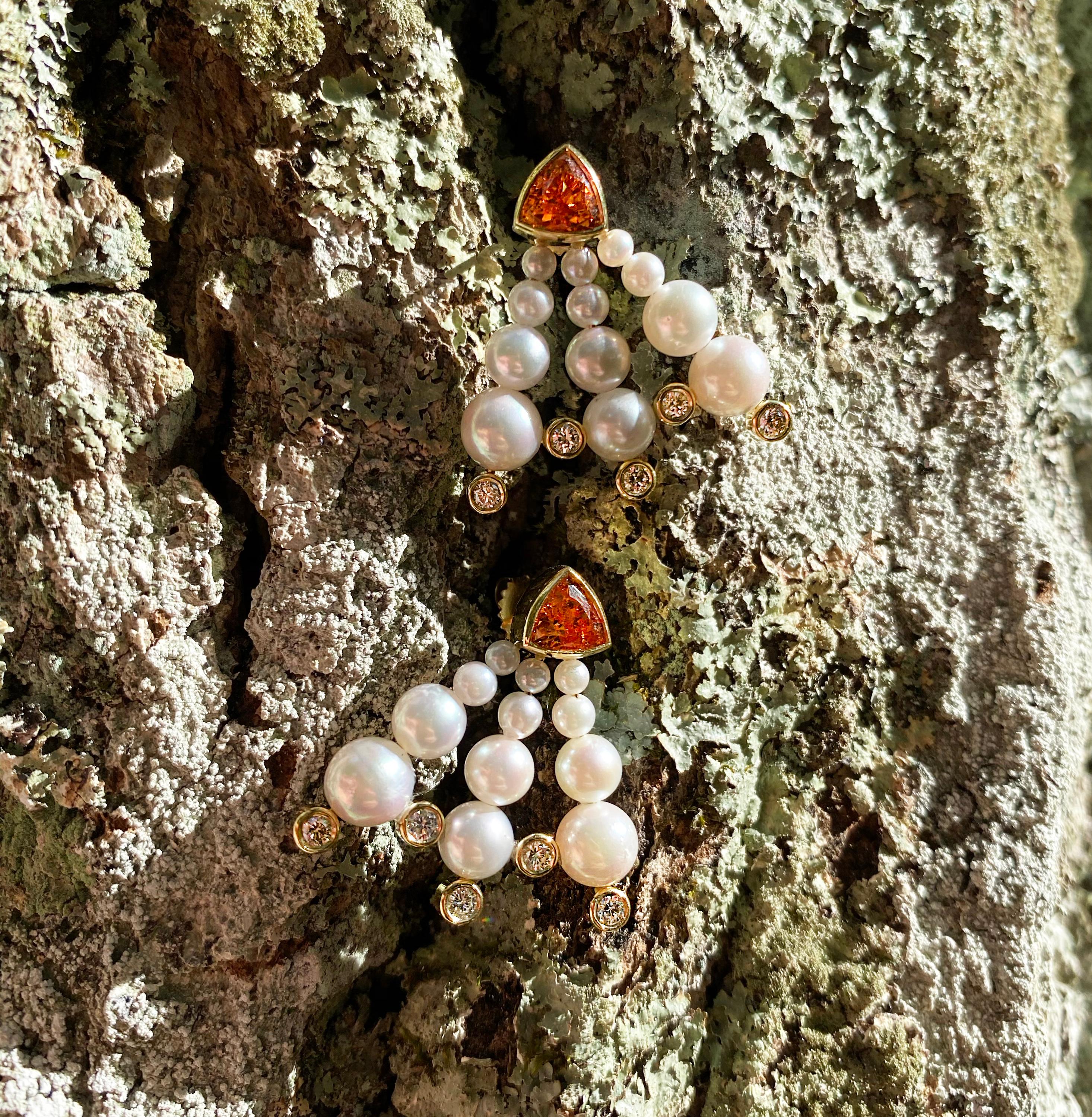 Orecchini a bolla con perla Akoya, granato mandarino e diamante in vendita 2