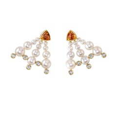 Akoya Pearl Mandarin Garnet and Diamond Bubble Earrings