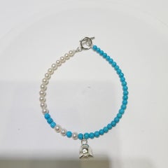 Akoya Pearl & Natural Sleeping Beauty Turquoise Bracelet in 925 Sterling Silver